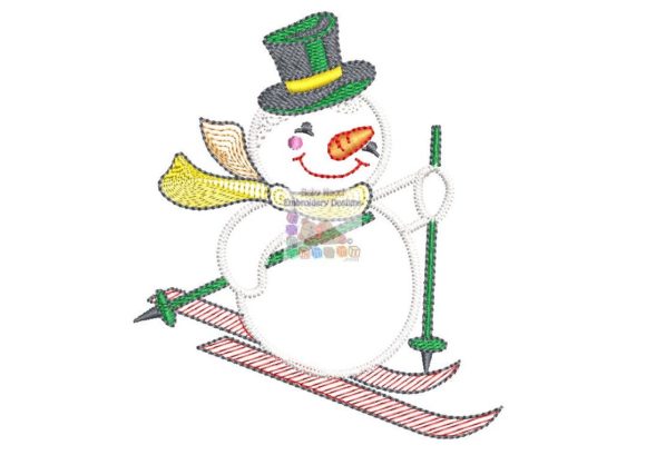 Snowman Begin to Ski: A Festive Embroidery Design for Small Business Merch