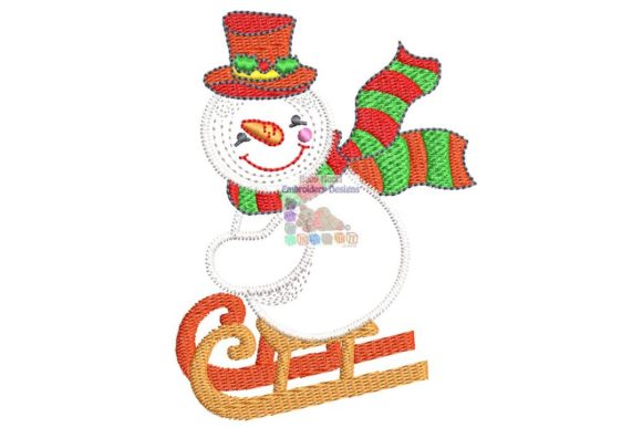 Snowman Sled Skiing: A Charming Christmas Embroidery for Personalized Gifts